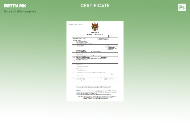 модерен стил Молдавија уверение за смрт Шаблон Word и PDF шаблон